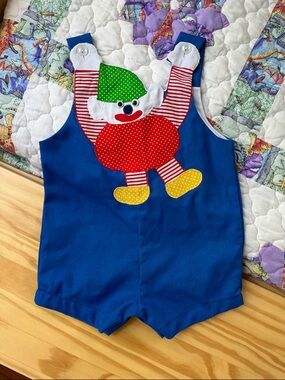 Blue Kids One-Piece Romper with Colorful Clown Applique